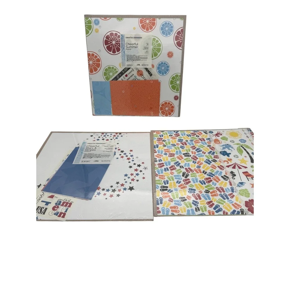 Creative Memories Cheerful Summer Stars & Stripes 12x12 Scrapbook Paper‎ Lot 2pk